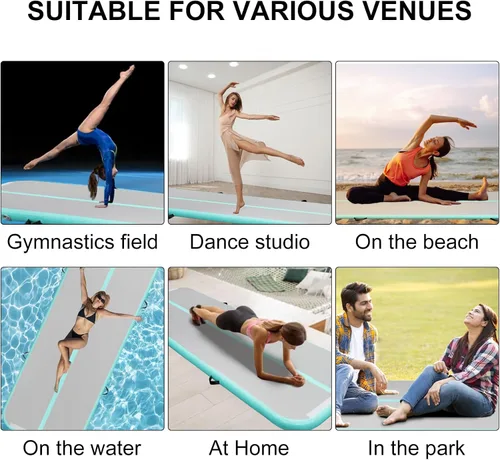 Vista 6 de EDOSTORY Colchoneta inflable de gimnasia de aire de 10, 13, 16, 20 pies, 4 pulgadas de grosor, pistas de gimnasia para el hogar, entrenamiento