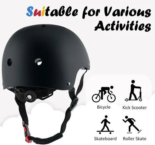 Vista 4 de Casco de bicicleta para niños, ajustable y para múltiples deportes, desde niños pequeños hasta jóvenes, 3 tallas Negro