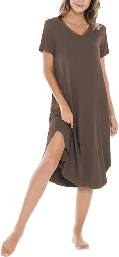 Vista 23 de NACHILA Bamboo Viscose Nightgowns for Women Cooling Short Sleeve Sleepshirt A-aqua Green
