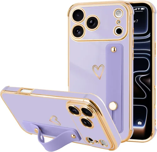 Vista 67 de LLZ.COQUE Funda compatible con iPhone 12 para mujeres y niñas, parachoques chapado de lujo con bonito diseño de corazón de amor, soporte de correa