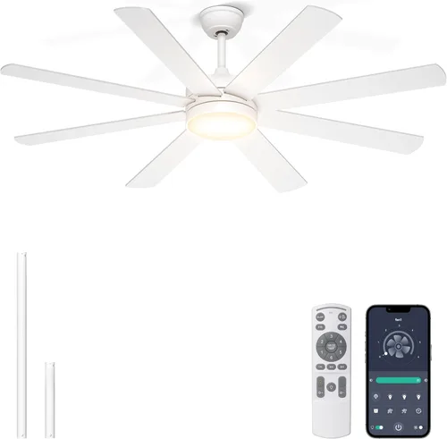 Vista 10 de Ventiladores de Techo de 60 Pulgadas Sin Luces - Ventilador de Techo Blanco de 8 Aspas Control Remoto/APP, Ventilador de Techo Reversible