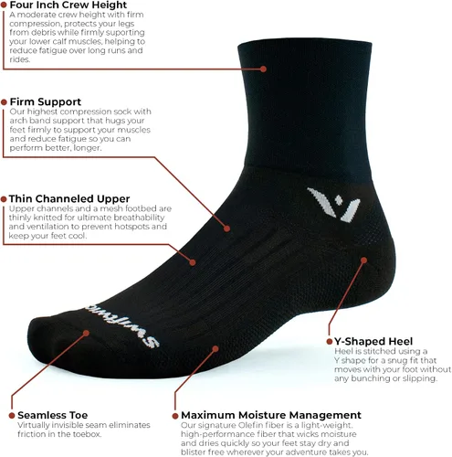 Vista 3 de Swiftwick ASPIRE FOUR Trail Running - Calcetines de ciclismo para correr, ajuste firme de compresión