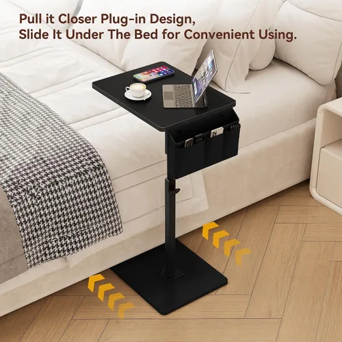 Vista 6 de Vagusicc - Mesa con bandeja para apoyabrazos de sofá, mesa giratoria de 360° con altura ajustable para TV, mesa auxiliar para espacios pequeños