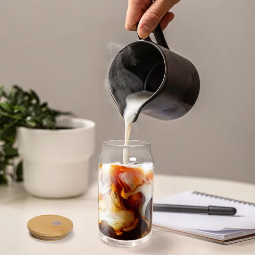 Vista 5 de Vasos para beber con tapas de bambú, popotes reutilizables, cepillo de limpieza, para café caliente y helado, té, vino, cóctel, cerveza