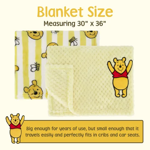 Vista 11 de Disney Paquete de 2 mantas de bebé para bebés y recién nacidos, manta de forro polar texturizado de felpa Winnie The Pooh, regalo unisex perfecto