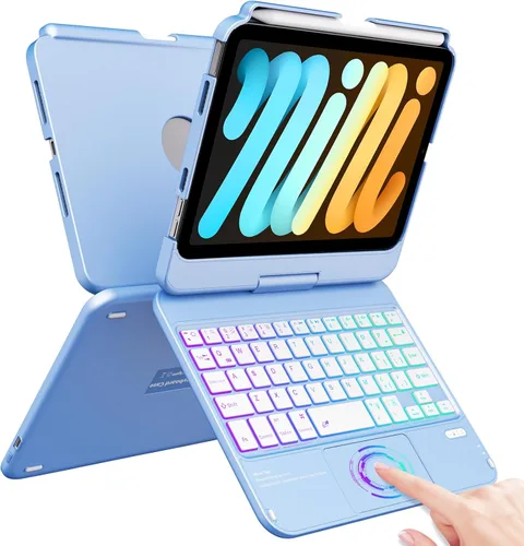 Vista 12 de FUWANG Funda con teclado y panel táctil para iPad mini 7 A17 Pro 2024 y Mini de 6ª generación 2021 de 8.3 pulgadas - Teclado retroiluminado de 7