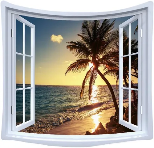 Vista 7 de WANLIAN Tapiz de pared de paisajes, tapiz de bosque natural, tapiz de montaña, para decoración de interiores y exteriores, tamaño grande, 59