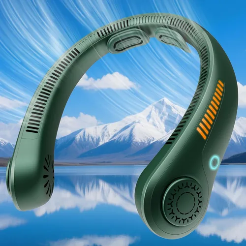 Vista 10 de Ventilador de cuello portátil, recargable, ventilador personal para soplar aire frío, 5 velocidades, batería USB, enfriador de cuello con cuello