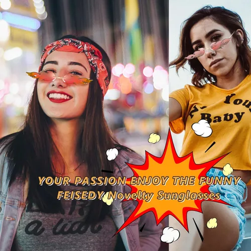 Vista 6 de FEISEDY Lentes de sol Fire Flame para mujer, sin montura de espejo, con forma de fuego, B2839