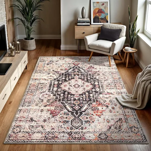 Vista 19 de GLN Rugs Bohemian - Troy - Alfombra de felpilla lavable a máquina, bohemio, lavable, antideslizante, alfombra de área de felpilla de pelo bajo