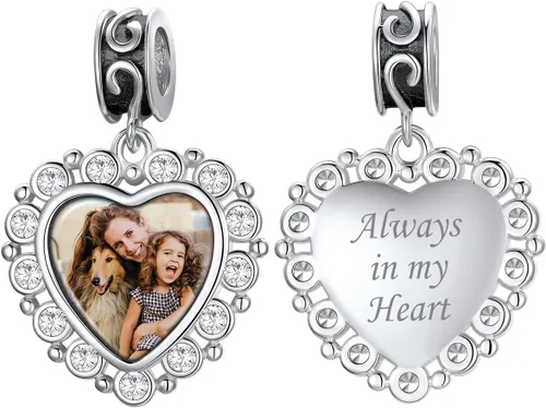 Vista 60 de Custom4U Photo Charms for Bracelets 925 Sterling Silver/Gold Plated Heart/Tree of Life/Round Charm Bead Personalized with Picture Custom