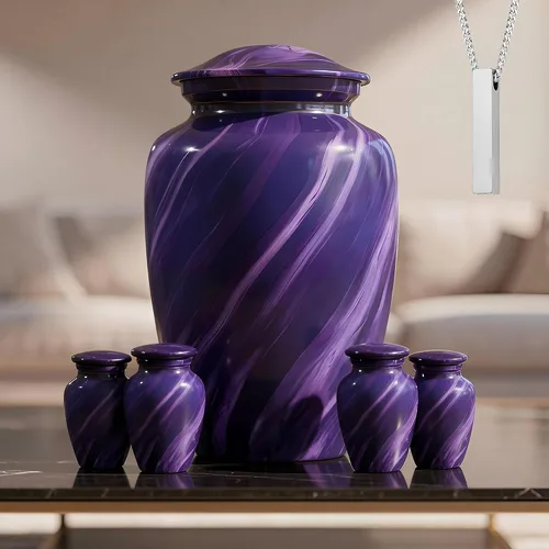 Vista 13 de Set of 6 Cremation Urns for Human Ashes Includes 1 Large Urn with 4 Small Keepsakes & 1 Silver Necklace - Black Marble