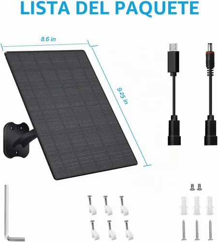 Vista 2 de Panel solar de 10 W para cámaras de seguridad, panel solar de cámara exterior de 5 V con cable USB-C, CC 0.217 x 0.083 in y puerto micro USB