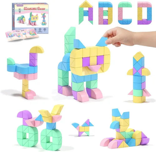 Vista 9 de Hiwawind 40 bloques magnéticos, regalos ideales para niños de 3, 4, 5, 6 años, juguetes de aprendizaje STEM para niños y niñas de 3 a 5 años