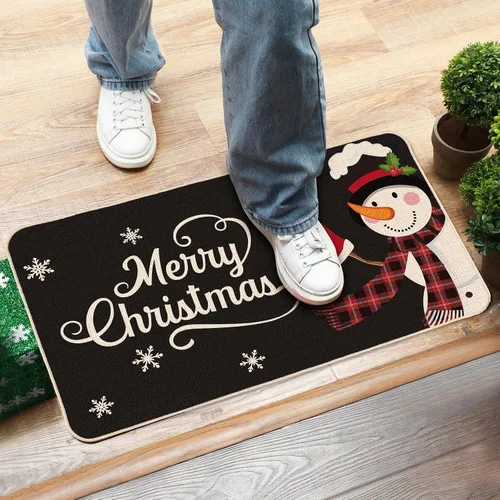 Vista 6 de Tatuo Tapete decorativo para puerta de Navidad, tapete de cocina, tapete decorativo de invierno, muñeco de nieve, tapete de bienvenida, Negro