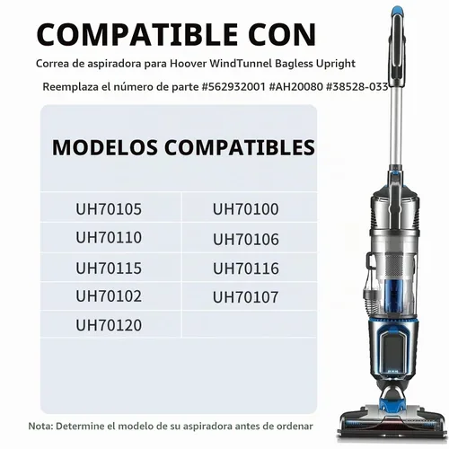 Vista 5 de Correa de vacío 562932001 para aspiradora Hoover WindTunnel, repuesto # 562932001#AH20080#38528-033 (2 correas)