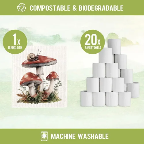 Vista 2 de Paños de cocina suecos para cocina, hongos, paños de esponja de celulosa, toallas de papel reutilizables que no rayan, sin olor, biodegradables