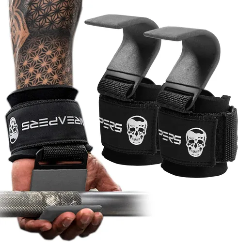 Vista 9 de Ganchos para levantamiento de pesas Gymreapers (par), correas de muñeca de potencia resistentes con soporte de agarre para la mano