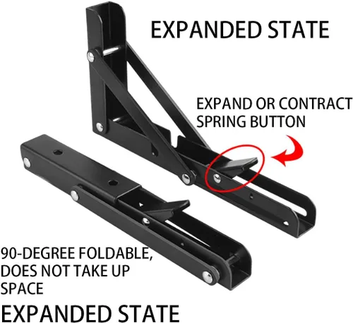 Vista 5 de Soportes de estante plegables negros con carga máxima de 220 libras, soporte de estante de montaje en pared resistente que ahorra espacio para mesa