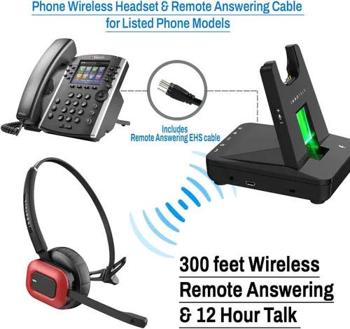 Vista 2 de INNOTALK Auriculares inalámbricos DECT de respuesta remota para teléfonos de la serie Poly Polycom Edge - Incluye cable remoto EHS para E100