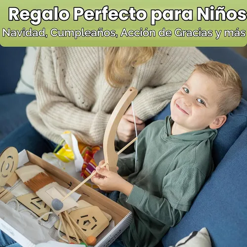 Vista 3 de BOWRILLA® Conjunto de Arco y Flecha para Niños Juguete de Tiro con Arco de Madera para Niños y Niñas de 3 a 7 Años, Arco y Flecha para Niños