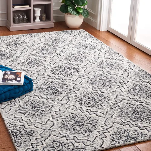 Vista 5 de SAFAVIEH Abstract Collection - Alfombra decorativa, 2 x 3 pies, azul y gris, lana hecha a mano, ideal para zonas de alto tráfico en entrada, sala