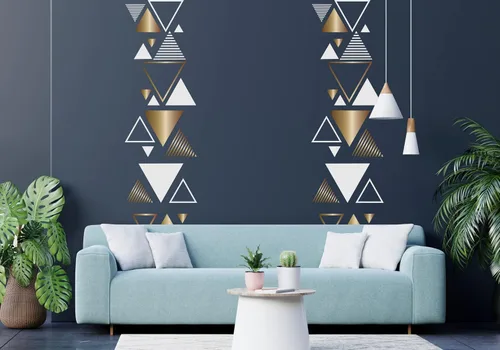 Vista 5 de Calcomanías de arte de pared triangular, calcomanías geométricas triangulares, decoración retro de mediados de siglo 70, despegar y pegar, fácil