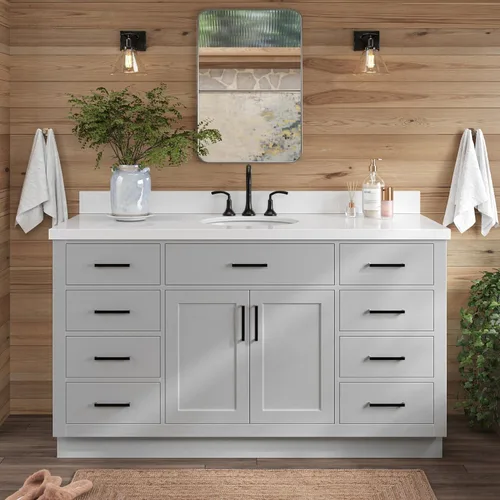 Vista 30 de ARIEL Hepburn - Tocador de baño de 30 pulgadas con fregadero, madera maciza, encimera y protector contra salpicaduras de cuarzo blanco puro de 1.5