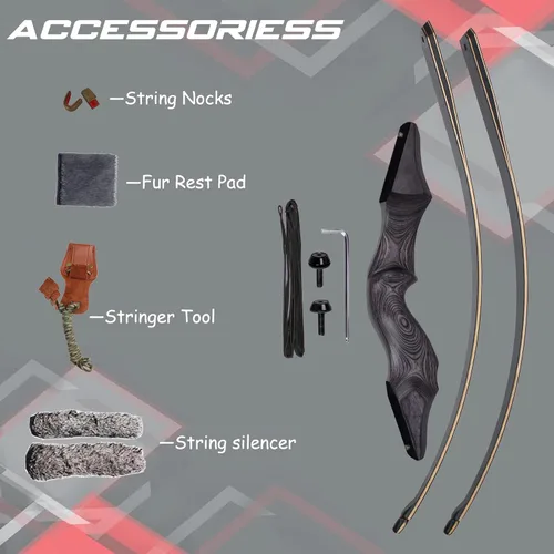 Vista 4 de Topbows Arco largo de 60 pulgadas con arco largo de madera con arco de tiro con arco incluido, almohadilla de descanso de piel, herramienta