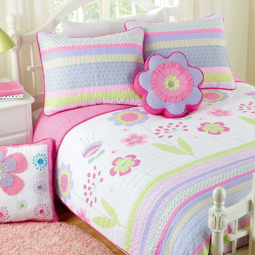 Vista 16 de [Usado] Juego de ropa de cama de algodón de 6 piezas con estampado de corazones, mariposas y lunares, a rayas, rosa, morado, blanco, de algodón