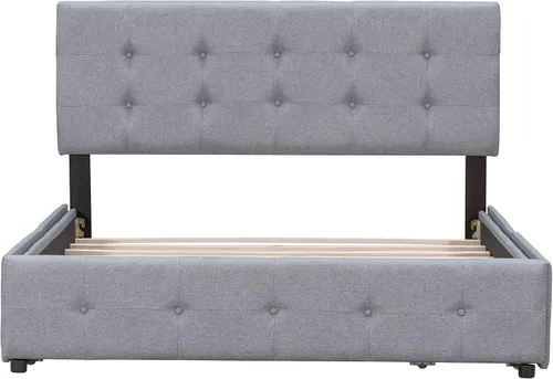 Vista 5 de Harper & Bright Designs Cama de plataforma tapizada tamaño Queen con almacenamiento, marco de cama Queen con 4 cajones y cabecero copetudo para Lino