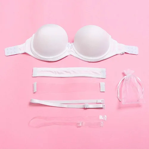 Vista 6 de Brasier sin tirantes con espalda transparente para vestido de novia sin espalda, convertible, con correa invisible transparente, Claro