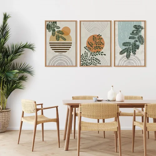 Vista 5 de FWIEXA Juego de Arte de Lienzo Bohemio Enmarcado para Pared, Cuadros Botánicos Verde Salvia Decoración de Pared, Impresiones de Arte de Plantas