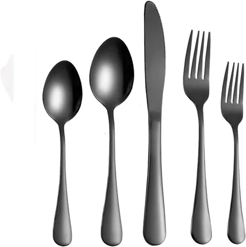 Vista 9 de Juego de cubiertos de acero inoxidable, juego de vajilla de 20 piezas, elegante cuchillo, tenedor, cuchara, cubiertos, servicio para 4 (dorado)