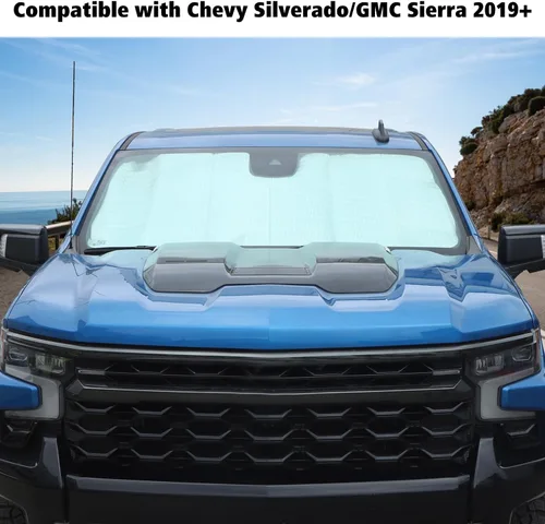 Vista 3 de Voodonala Parasol para parabrisas delantero Chevy Silverado 2019-2024, parasol plegable para ventana de camión, visera solar compatible