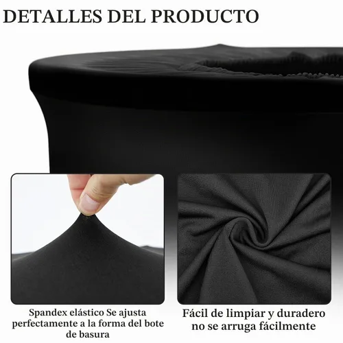 Vista 3 de Tanlade Cubierta elástica para cubo de basura de 32 galones, contenedor de residuos de spandex para exteriores, negro, 1 unidad