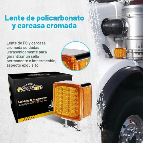 Vista 3 de Partsam, luces ledes para camión o remolque, cuadradas, de doble cara, ámbar/rojo (2 paquetes, 39 unidades), para Peterbilt, Freightliner, Kenworth