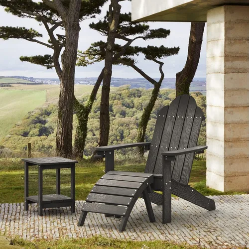 Vista 8 de LUE BONA HDPS Silla Adirondack para exteriores, soporte para tazas, color Negro