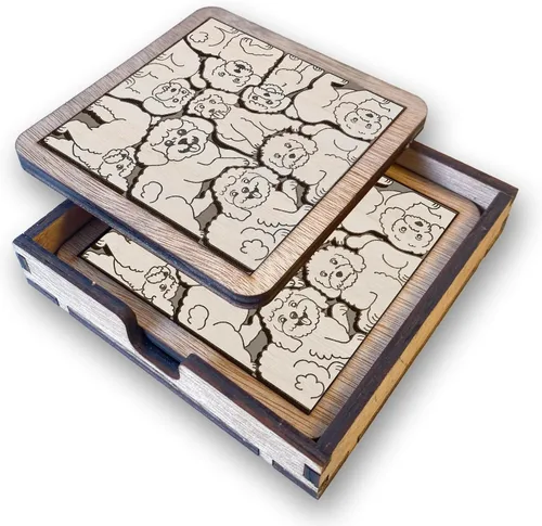 Vista 24 de Posavasos de Rompecabezas de Madera con Perro American Pit Bull Terrier - Regalo Único para Amantes de Perros Pitbull, Posavasos de Rompecabezas