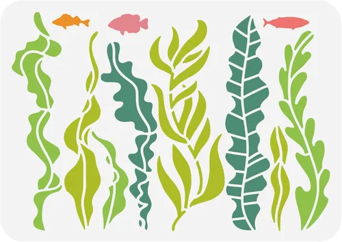 Vista 8 de BENECREAT Plantilla de coral, plantillas de plástico reutilizables de 12 x 12 pulgadas, patrón de plantas marinas, plantilla de pintura para diario