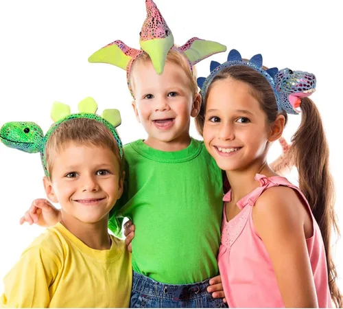Vista 7 de FR.Tooc Bonita diadema para el pelo de dinosaurio, diadema de felpa para fiesta, aro para el pelo, para fiesta, cosplay, disfraces, 4 piezas