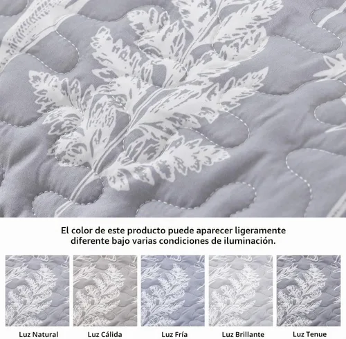 Vista 4 de JANZAA Juego de colcha tamaño Queen de 3 piezas con patrón floral, de microfibra ligera, ropa de cama reversible, 1 colcha y 2 fundas de almohada
