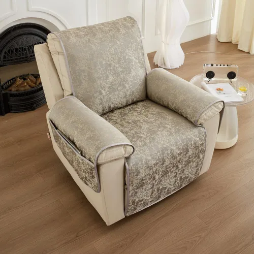 Vista 7 de vctops Fundas para silla reclinable, funda para silla reclinable, funda antideslizante con bolsillo, fundas reclinables lavables, protector de Beige