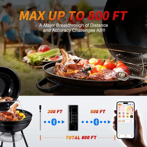 Vista 3 de Paneceia Termómetro digital inalámbrico para carne, termómetro de cocina Bluetooth de largo alcance de 800 pies, termómetro de alimentos