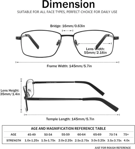 Vista 3 de 4 Pack Reading Glasses for Men, Computer Readers with Spring Hinge, Anti UV Ray/Eye Strain/Glare