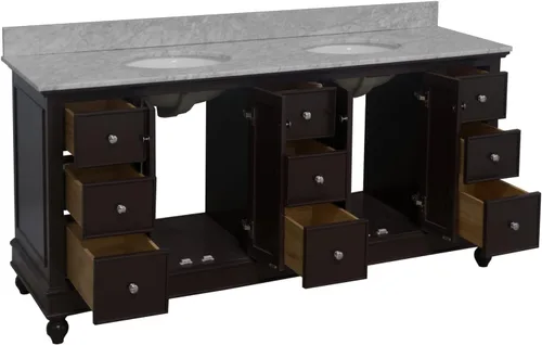 Vista 4 de Kitchen Bath Collection Bella tocador de baño doble de 72 pulgadas (chocolate/carrara): incluye gabinete de chocolate con encimera de mármol