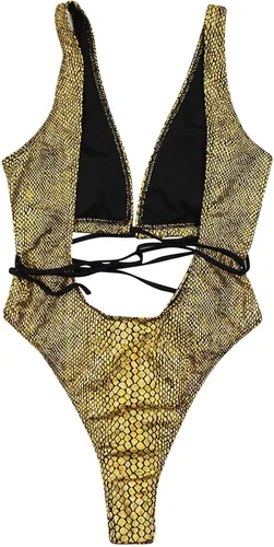 Vista 5 de JUMISEE Traje de baño de piel de serpiente holográfica para mujer, traje de baño sexy con tirantes delgados y espalda descubierta