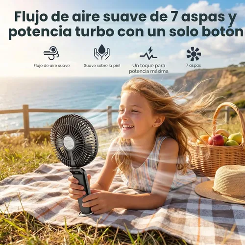 Vista 8 de Ventilador de mano portátil, ventilador personal recargable de 6 pulgadas Negro