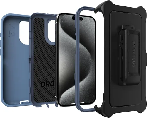 Vista 4 de OtterBox Funda para iPhone 15 Pro (solamente) Defender Series - Baby Blue Jeans (azul), sin pantalla, resistente y duradera, con protección