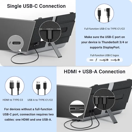 Vista 5 de Extensor de pantalla para laptop, 14 pulgadas, FHD 1080P, monitor portátil ultrafino para laptop con puerto USB-C/HDMI, Plug & Play